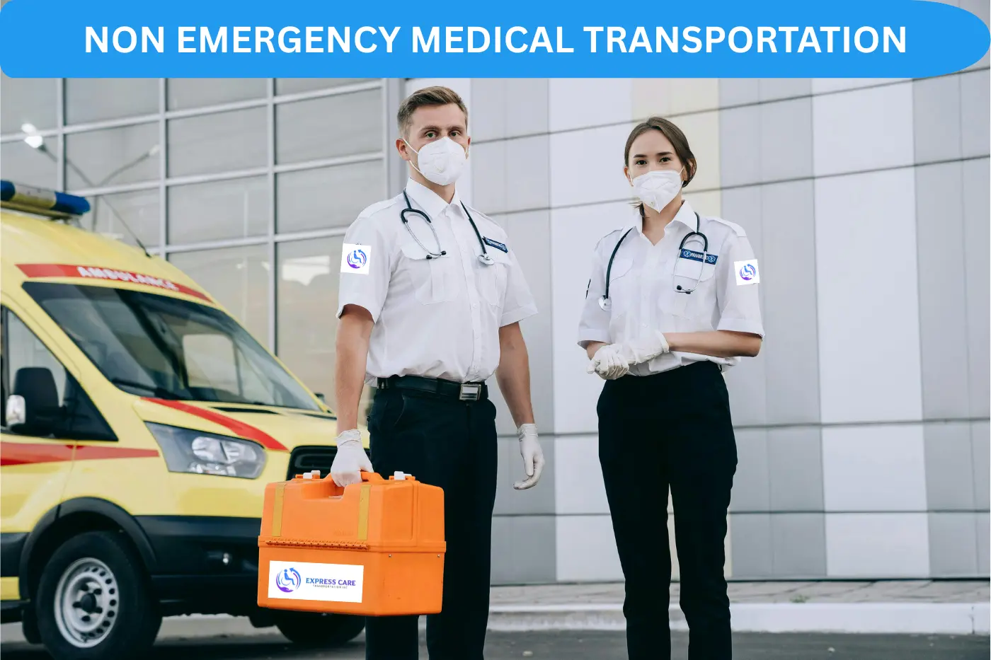 “Express Care Transportation professional Non Emergency Medical Transportation team posing together, showing reliability and compassion”